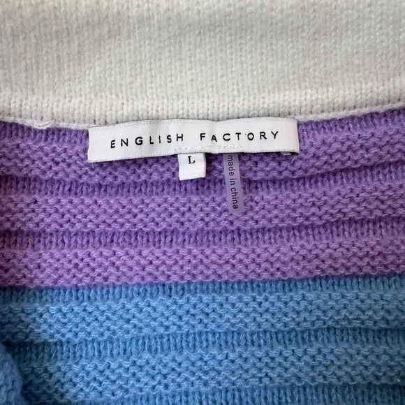 English Factory rainbow striped rugby collared cozy knit sweater, preppy, sz L - Picture 2 of 5